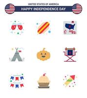 pak van 9 creatief Verenigde Staten van Amerika onafhankelijkheid dag verwant flats van stoel Amerikaans kaart pompoen kamp bewerkbare Verenigde Staten van Amerika dag vector ontwerp elementen