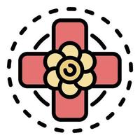 top visie bloem kruis icoon kleur schets vector