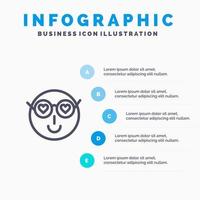 smiley emoji's liefde schattig gebruiker lijn icoon met 5 stappen presentatie infographics achtergrond vector