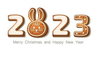 peperkoek koekjes in de het formulier van getallen en een konijn , een symbool van 2023 konijn. in tekenfilm stijl Aan een wit achtergrond vector