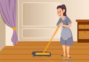 Maid Sweeping Floor Vector