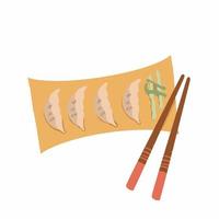 een bord van gebakken Chinese gyoza vector