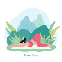 puppy yoga houding. jong vrouw vrouw aan het doen yoga voor yoga dag viering. vector