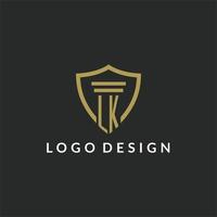 lk eerste monogram logo met pijler en schild stijl ontwerp vector