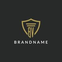 bv eerste monogram logo met pijler en schild stijl ontwerp vector