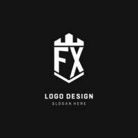 fx monogram logo eerste met kroon en schild bewaker vorm stijl vector