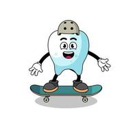 tand mascotte spelen een skateboard vector