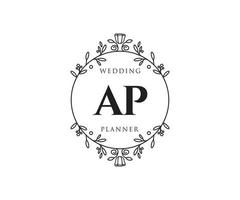 ap initialen brief bruiloft monogram logos verzameling, hand- getrokken modern minimalistisch en bloemen Sjablonen voor uitnodiging kaarten, opslaan de datum, elegant identiteit voor restaurant, boetiek, cafe in vector