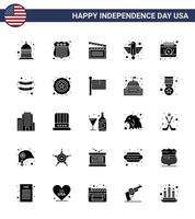 voorraad vector icoon pak van Amerikaans dag 25 solide glyph tekens en symbolen voor kalender staat film adelaar dier bewerkbare Verenigde Staten van Amerika dag vector ontwerp elementen