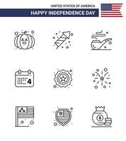 9 Verenigde Staten van Amerika lijn pak van onafhankelijkheid dag tekens en symbolen van vlag veiligheid rook Amerikaans datum bewerkbare Verenigde Staten van Amerika dag vector ontwerp elementen