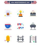 gelukkig onafhankelijkheid dag 4e juli reeks van 9 flats Amerikaans pictogram van decoratie slinger instrument Amerikaans dag kop bewerkbare Verenigde Staten van Amerika dag vector ontwerp elementen