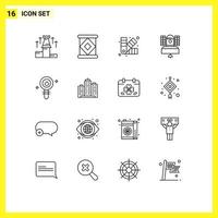 pictogram reeks van 16 gemakkelijk contouren van biochemie communicatie ontwerpen omroep satelliet bewerkbare vector ontwerp elementen