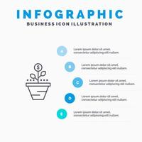 groei bedrijf zorg financiën toenemen groeit geld verhogen lijn icoon met 5 stappen presentatie infographics achtergrond vector