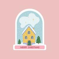 schattig Kerstmis huis binnen een sneeuw wereldbol met de opschrift vrolijk Kerstmis vector