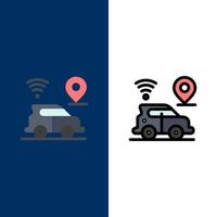 auto plaats kaart technologie pictogrammen vlak en lijn gevulde icoon reeks vector blauw achtergrond