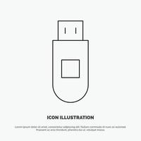 USB opslagruimte gegevens lijn icoon vector