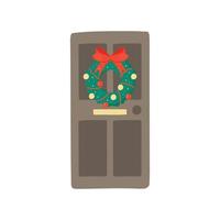 Kerstmis en nieuw jaar concept. Ingang deur versierd voor kerstmis. traditioneel Kerstmis huis decoratie. vector