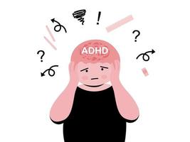 adhd jongen is vergeten waar hij hebben zetten school- benodigdheden, vlak vector illustratie.