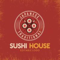 sushi Japans voedsel wijnoogst logo sjabloon. sushi huis logo retro concept. vector