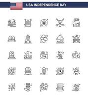 lijn pak van 25 Verenigde Staten van Amerika onafhankelijkheid dag symbolen van onafhankelijkheid festival insigne Amerikaans ijs sport bewerkbare Verenigde Staten van Amerika dag vector ontwerp elementen