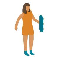 meisje skateboard in hand- icoon, isometrische stijl vector