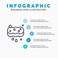 schoon schoonmaak spons wassen lijn icoon met 5 stappen presentatie infographics achtergrond vector