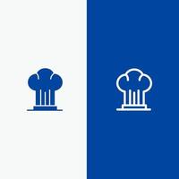 pet chef kookplaat hoed restaurant lijn en glyph solide icoon blauw banier vector