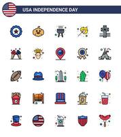 25 Verenigde Staten van Amerika vlak gevulde lijn tekens onafhankelijkheid dag viering symbolen van ijsje kruis bbq Amerikaans bij elkaar passen bewerkbare Verenigde Staten van Amerika dag vector ontwerp elementen