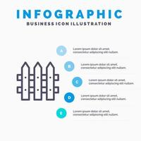 bouw hek tuin lijn icoon met 5 stappen presentatie infographics achtergrond vector