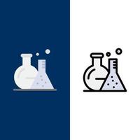 buis fles laboratorium wetenschap pictogrammen vlak en lijn gevulde icoon reeks vector blauw achtergrond