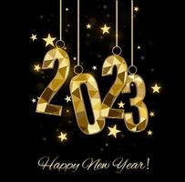 2023 gelukkig nieuw jaar achtergrond ontwerp. ansichtkaart, banier, poster. vector illustratie.wens u gelukkig nieuw jaar lijnen, ontwerp, sprankelend, goud.