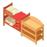 kinderen meubilair icoon isometrische vector. twee niveau bed en hout veranderen tafel vector