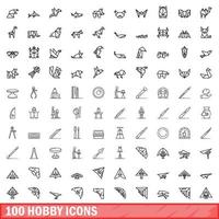 100 hobby iconen set, Kaderstijl vector