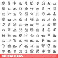 100 wandeling iconen set, Kaderstijl vector