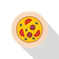 pizza met worst, tomaten en olijven icoon vector