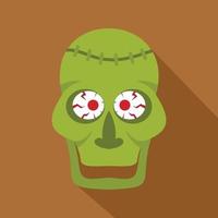 groen zombie schedel icoon, vlak stijl vector