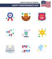 vlak pak van 9 Verenigde Staten van Amerika onafhankelijkheid dag symbolen van cola slinger schild partij Gorzen bewerkbare Verenigde Staten van Amerika dag vector ontwerp elementen