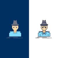 detective hacker onherkenbaar spion dief vlak kleur icoon vector