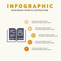 boek onderwijs kennis tekst solide icoon infographics 5 stappen presentatie achtergrond vector