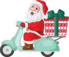 tekenfilm de kerstman claus leveren cadeaus Aan een scooter vector