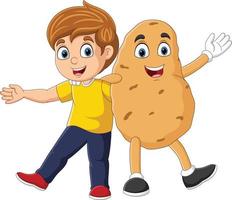 tekenfilm weinig jongen met aardappel mascotte karakter vector