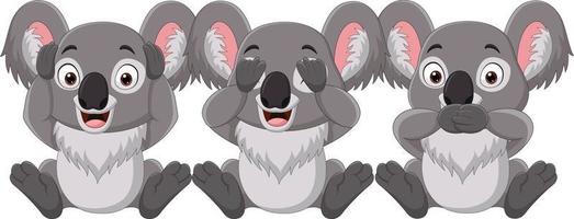 drie schattig weinig koala tekenfilm vector