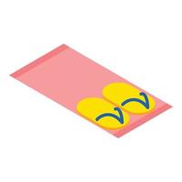 zee vakantie icoon isometrische vector. roze strand handdoek en geel omdraaien flops icoon vector