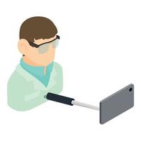 dokter selfie icoon isometrische vector. Mens nemen selfie foto Aan smartphone icoon vector