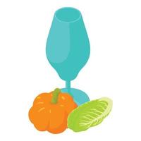 natuurlijk smoothie icoon isometrische vector. glas beker pompoen en Chinese kool vector