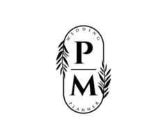 p.m initialen brief bruiloft monogram logos verzameling, hand- getrokken modern minimalistisch en bloemen Sjablonen voor uitnodiging kaarten, opslaan de datum, elegant identiteit voor restaurant, boetiek, cafe in vector