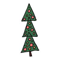 Kerstmis boom hand- getrokken clip art. net tekening. single element voor kaart, afdrukken, web, ontwerp, decor vector