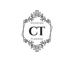 ct initialen brief bruiloft monogram logos verzameling, hand- getrokken modern minimalistisch en bloemen Sjablonen voor uitnodiging kaarten, opslaan de datum, elegant identiteit voor restaurant, boetiek, cafe in vector