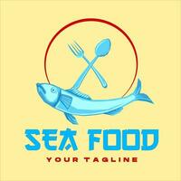 zee voedsel logo met blauw vis vector