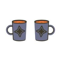 twee blauw mokken van thee of koffie met een stervormig patroon vector